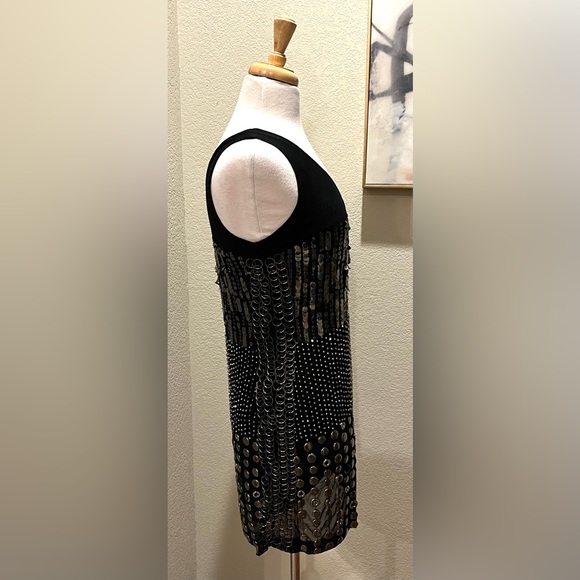 Alice + Olivia Studded Liquid Gunmetal One Shoulder Bodycon Mini Dress Black M - Picture 3 of 9